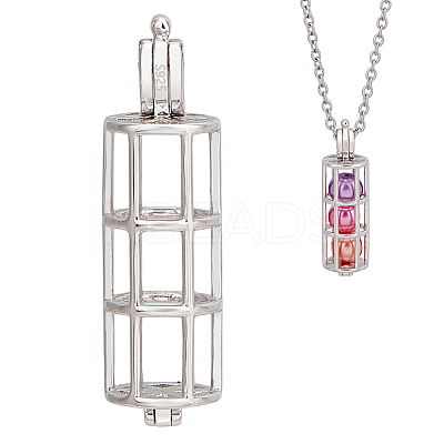 1Pc Rhodium Plated 925 Sterling Silver Bead Cage Pendants STER-BC0002-85-1