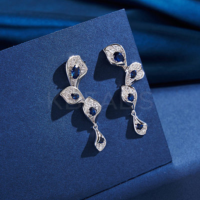 925 Sterling Silver Cubic Zirconia Leaf Stud Earrings EJEW-L294-011P-1