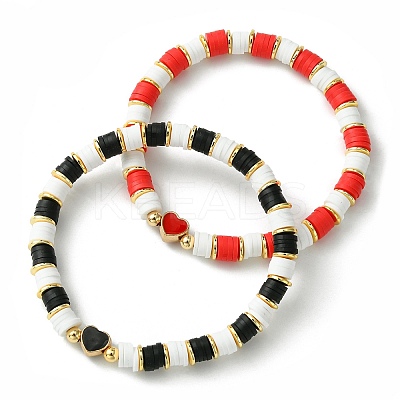 2Pcs 2 Color Polymer Clay Disc Heishi Surfer Stretch Bracelets Set BJEW-JB09790-1