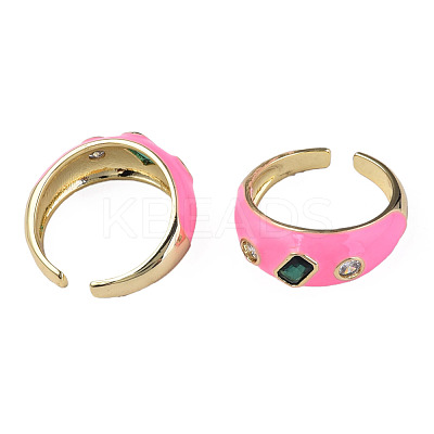 Cubic Zirconia Open Cuff Ring with Enamel RJEW-N035-128C-1