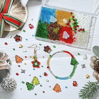 DIY Christmas Theme Glass & CCB Plastic Beads Jewelry Making Findings Kits DIY-YW0010-11-1