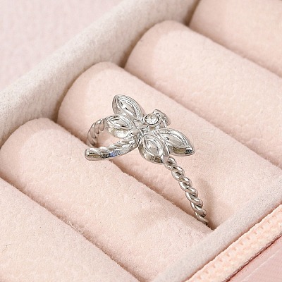 304 Stainless Steel Crystal Rhinestone Cuff Rings for Women RJEW-G338-02P-1
