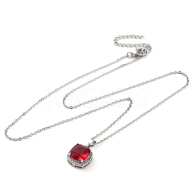 Square Brass Pave Cubic Zirconia Pendant Necklaces for Women NJEW-G156-02P-09-1