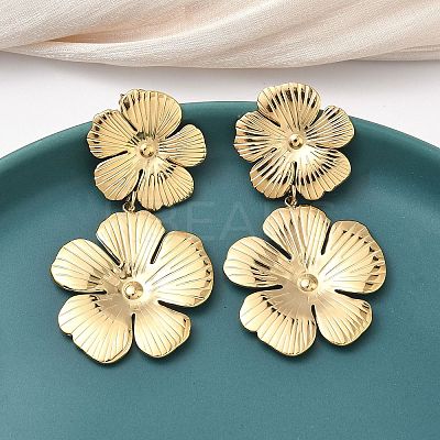 304 Stainless Steel Flower Dangle Stud Earrings EJEW-K268-70G-1