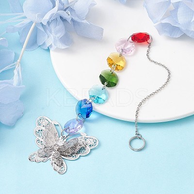 Glass Octagon Beaded Hanging Ornaments HJEW-JM01760-05-1