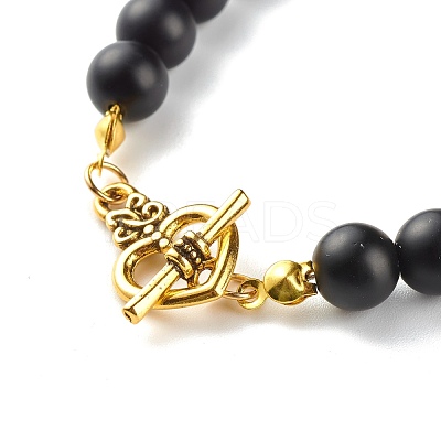 Natural Lava Rock & Synthetic Black Stone Round Beads Energy Stretch Bracelets Set BJEW-JB06969-1