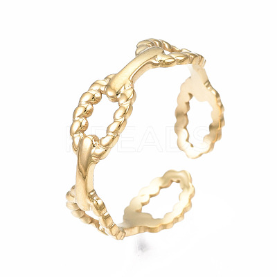 304 Stainless Steel Oval Wrap Open Cuff Ring RJEW-T023-18G-1