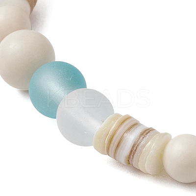 Bohemia Style Natural Fossil & Freshwater Shell & Glass Beads Stretch Bracelets for Women BJEW-JB11865-02-1