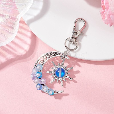 Synthetic Moonstone & Alloy Moon Sun Pendant Decorations HJEW-JM04647-1