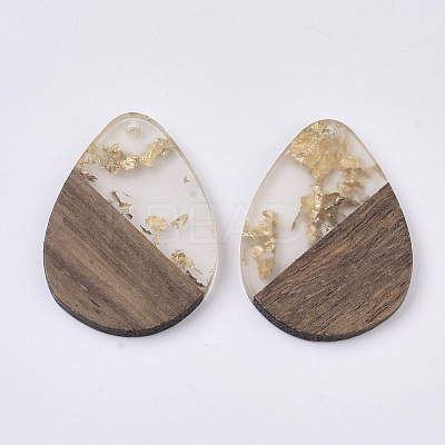 Transparent Resin & Walnut Wood Pendants RESI-S358-95-A01-1