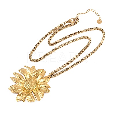 304 Stainless Steel Sunflower Pendant Wheat Chain Necklaces NJEW-P344-02G-1