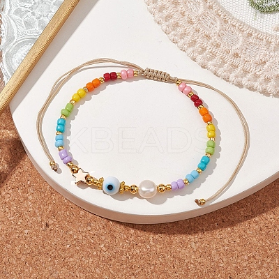Colorful Glass Seed & Brass Braided Bead Bracelet BJEW-JB10138-03-1