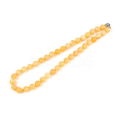 Round Natural Yellow Jade Beaded Necklaces NJEW-F327-02B-04-01-1