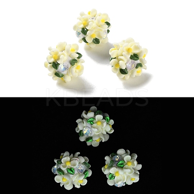 Luminous Polymer Clay Rhinestone Floral Ball Beads CLAY-U002-01B-1