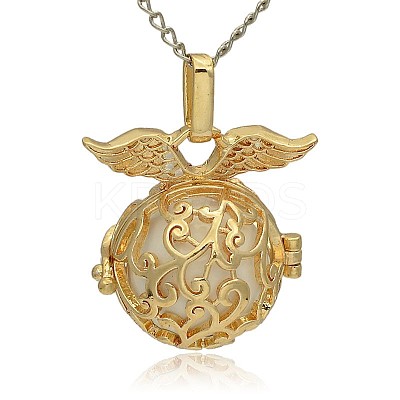 Golden Tone Brass Hollow Round Cage Pendants KK-J230-09G-1