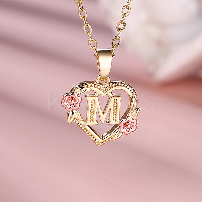 Brass Rose Flower Heart with Letter Pendant Necklaces FS-WGF6950-13-1