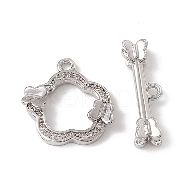 Brass Micro Pave Clear Cubic Zirconia Toggle Clasps KK-K271-28P-1