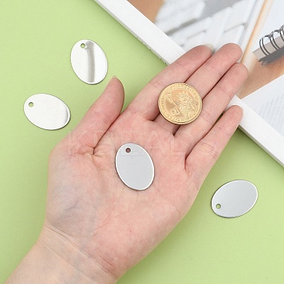 Tarnish Resistant 201 Stainless Steel Oval Stamping Blank Tag Pendants X-STAS-S031-04-1