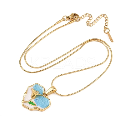 304 Stainless Steel Enamel Flower Heart Pendant Necklaces NJEW-H088-01G-1