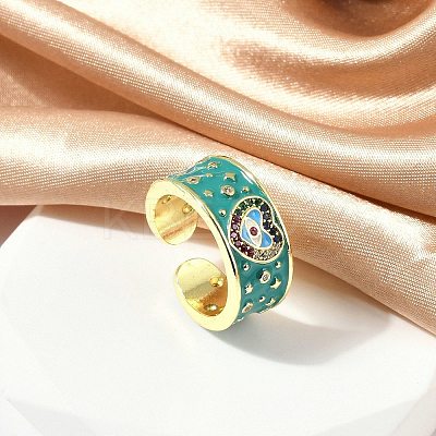 Brass Micro Pave Cubic Zirconia Enamel Cuff Rings for Women RJEW-L113-019G-01-1