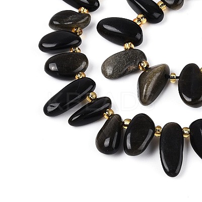Natural Golden Sheen Obsidian Beads Strands G-Z091-A39-1