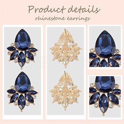 4 Pairs 4 Colors Rhinestone Teardrop Stud Earrings EJEW-AN0002-28-1
