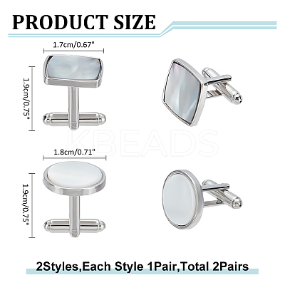 2 Pairs 2 Styles Natural Shell Cufflinks for Men FIND-WR0010-95-1