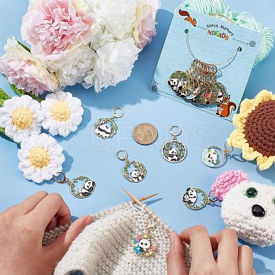 Alloy Enamel Panda Pendant Stitch Markers HJEW-AB00267-1
