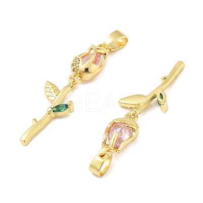 Flower Brass Micro Pave Cubic Zirconia Pendants KK-M325-07G-1
