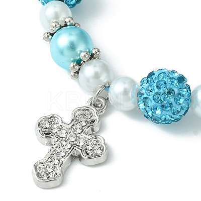 Cross Alloy Rhinestone Pendant Bracelet for Women BJEW-JB09485-1