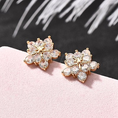 Brass Micro Pave Cubic Zirconia Stud Earrings EJEW-R018-10G-01-1