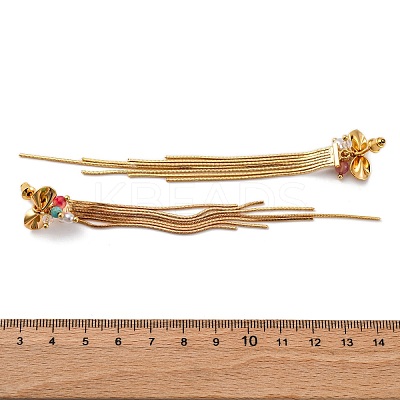 Brass Bowknot Tassel Stud Earrings EJEW-R014-14G-1