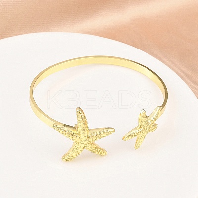 Marine Organism Brass Cuff Bangles for Women BJEW-D368-03D-G-1