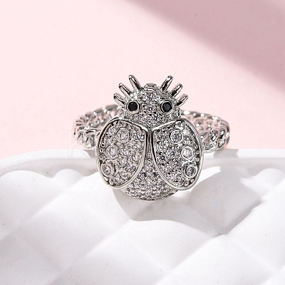Brass Micro Pave Cubic Zirconia Adjustable Open Cuff Rings for Women RJEW-A072-01A-P-1