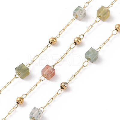 Natural Indian Agate Square Beaded Chains AJEW-SZ0002-43G-1