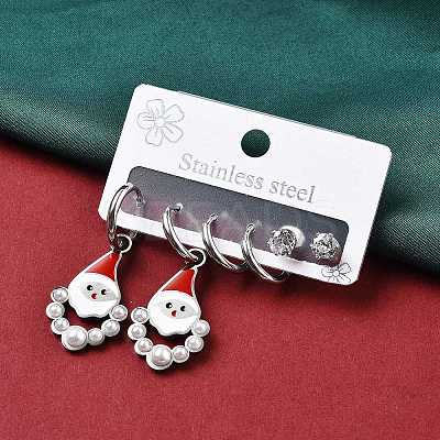 3 Pairs 3 Styles Christmas 304 Stainless Steel Hoop & Stud Earring Sets for Women EJEW-K279-15P-1