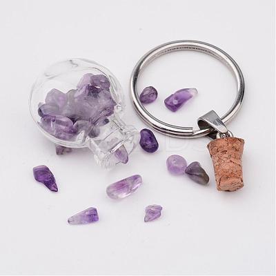 Mixed Shapes Glass Bottle with Gemstone inside Keychain KEYC-JKC00070-1