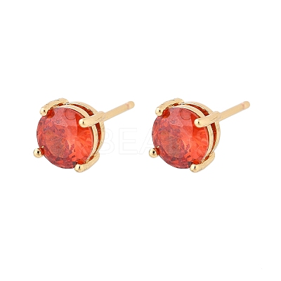 Flat Round Brass Pave Cubic Zirconia Stud Earrings for Women EJEW-G428-29A-01-1