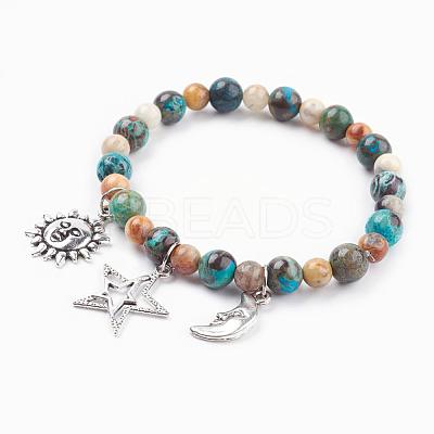 Natural Ocean Jasper & Crazy Agate Charm Bracelets BJEW-JB03349-04-1