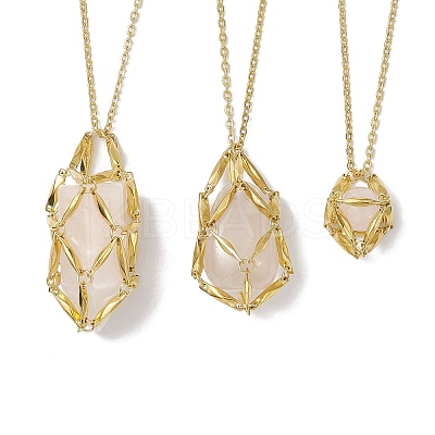 3 Pcs Crystal Stone Cage Pendant Necklaces NJEW-JN04751-02-1
