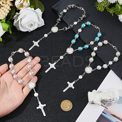 4Pcs 4 Colors Cross with Jesus Alloy Charm Bracelets BJEW-DC0001-10-1