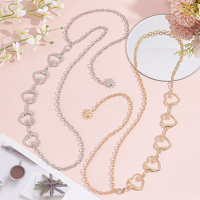 2Pcs 2 Colors Moon & Sun Alloy Link Chain Belts AJEW-GO0001-78A-1