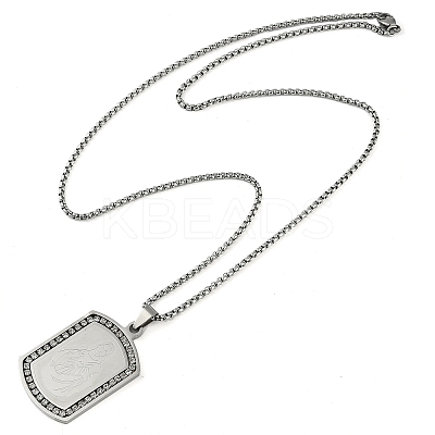 201 Stainless Steel Micro Pave Clear Cubic Zirconia Virgin Mary Rectangle Pendant Necklaces LS-NJEW-D089-07P-1