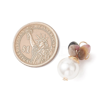 Natural Tourmaline Chip with Copper Wire Wrapped Shell Pearl Pendants PALLOY-JF04951-01-1