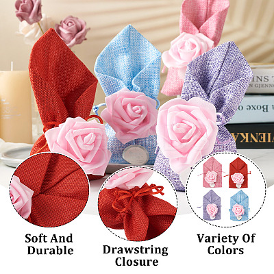20Pcs 4 Colors Polyester Ramie Blended Yarn Jewelry Drawstring Gift Bags ABAG-BT0001-05-1