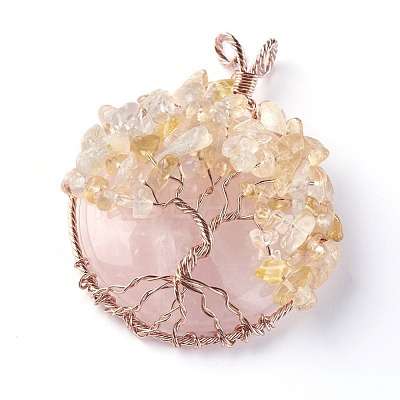 Natural Citrine & Rose Quartz Big Pendants G-G771-B05-1