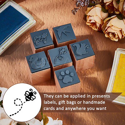 6Pcs 6 Styles Wooden Stamps with Rubber DIY-OC0013-34-1