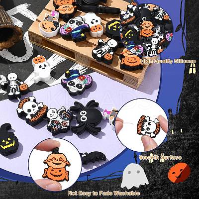 20Pcs 10 Styles Halloween Themed Food Grade Eco-Friendly Silicone Focal Beads SIL-CJ0002-54-1