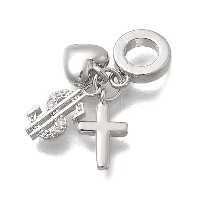 Brass Micro Pave Clear Cubic Zirconia European Dangle Charms KK-D431-033C-P-1