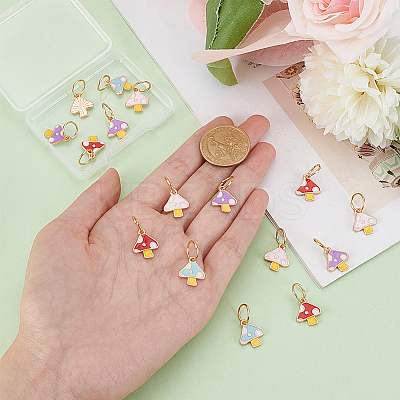 Autumn Theme Mushroom Alloy Enamel Charms HJEW-PH01845-1